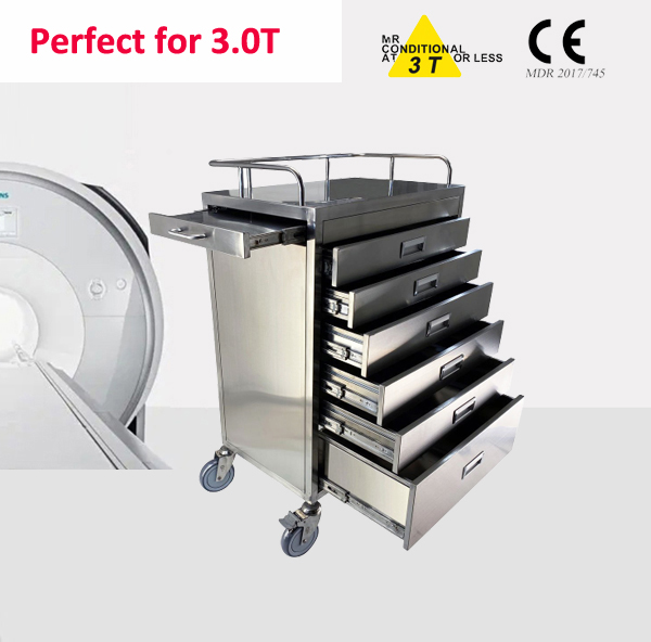 MRI 6 drawer emergency cart for MR room use /for 1.5T amd 3.0T MR equipment like brand GE, PHILIPS, SIMENS