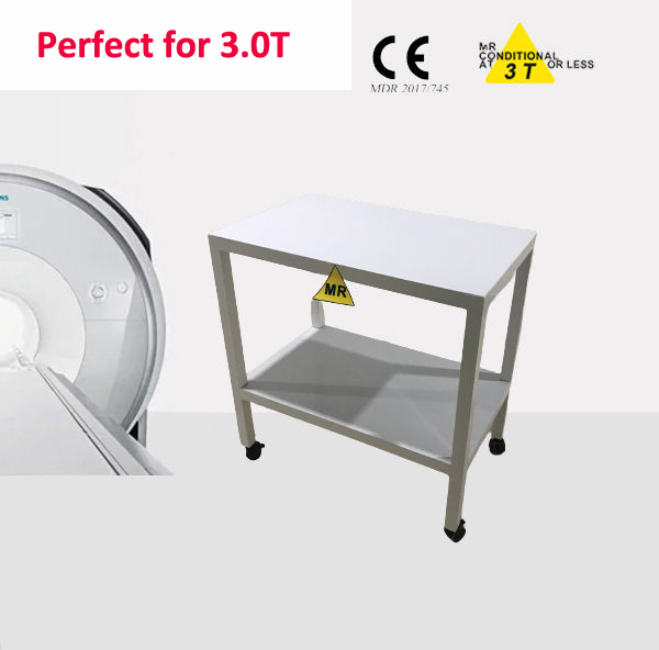 MRI compatible instrument trolley with 2 shelves for 1.5T and 3.0T MR system