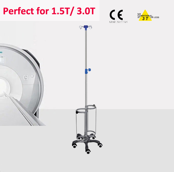 MRI non-magnetic infusion stand with dual oxygen cylinder holders