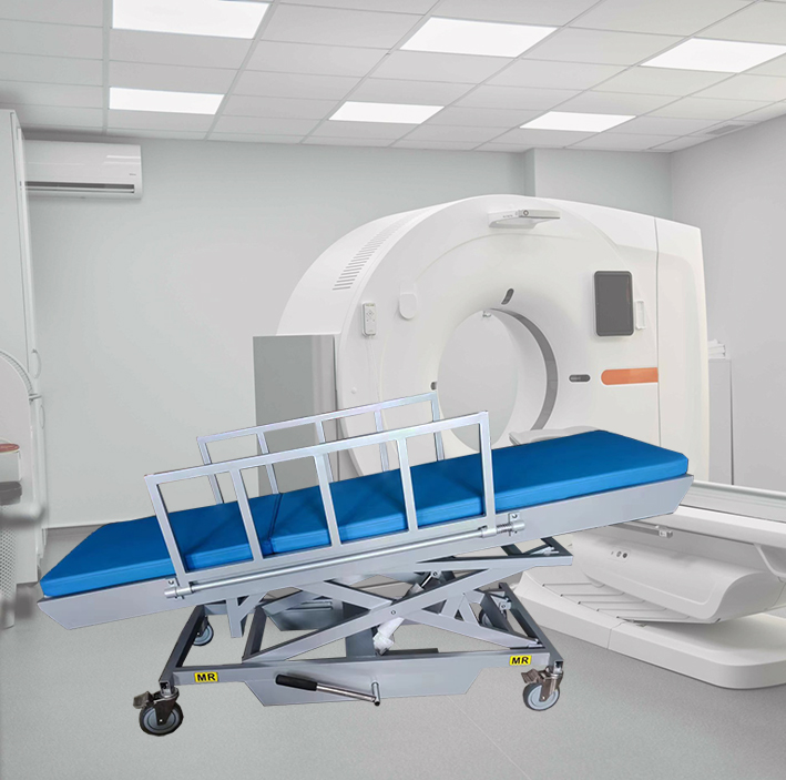 MRI HEIGHT-ADJUSTABLE HYDRAULIC STRETCHER / TROLLEY / NON-MAGNETIC