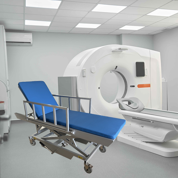 MRI HEIGHT-ADJUSTABLE HYDRAULIC STRETCHER / TROLLEY / NON-MAGNETIC