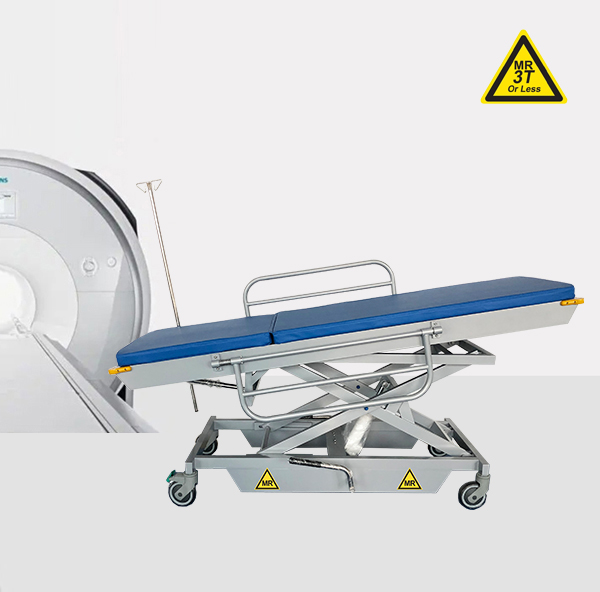 Hydraulic height adjustable MR stretcher trolley