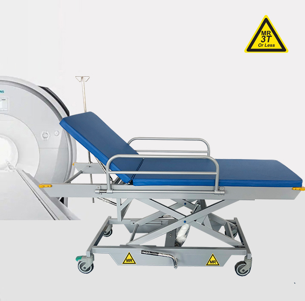 Hydraulic height adjustable MR stretcher trolley