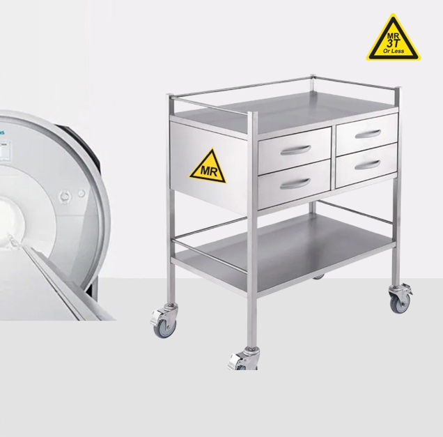MR compatible stainless steel trolley with 2 shelves and 4 drawers/ MR conditional to 1.5T and 3.0T