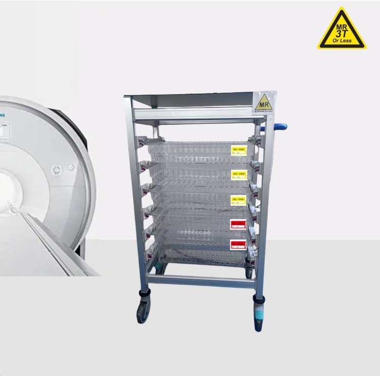 Non-magnetic MRI trolley for 5 pcs baskets for 1.5T and 3.0T