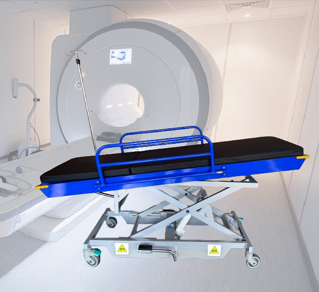 Anti magnetic height adjustable hydraulic MR stretcher trolley for MR use