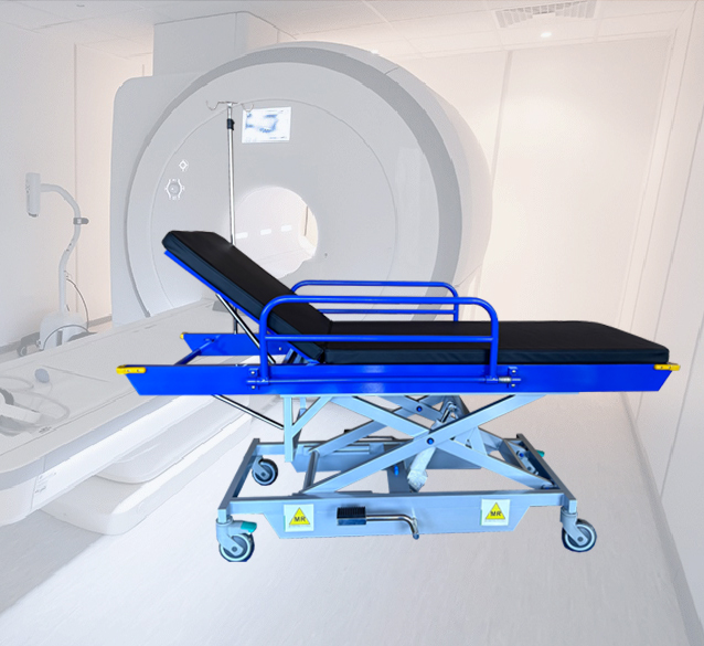 MRI HEIGHT-ADJUSTABLE HYDRAULIC STRETCHER / TROLLEY / NON-MAGNETIC