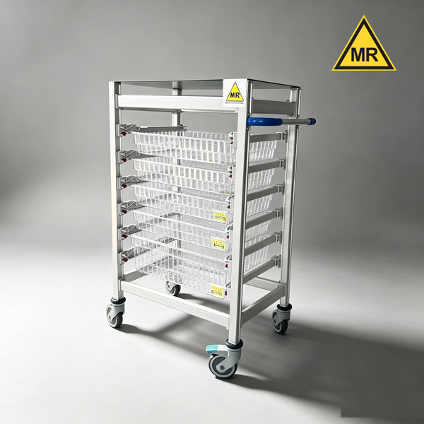 Non-magnetic MRI trolley for 5 pcs baskets for 1.5T and 3.0T
